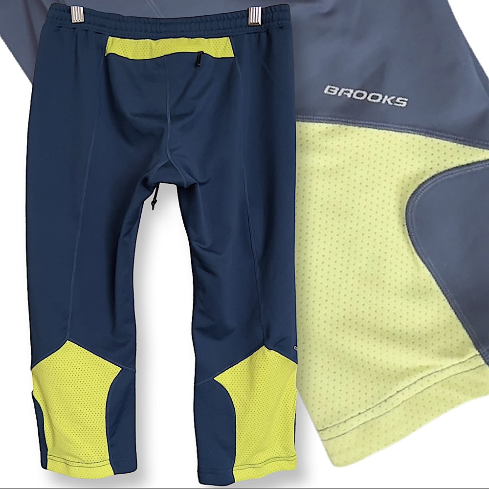 Brooks Running 7/8 Capri Track Pant Legging Navy / Neon - Picture 2 of 16